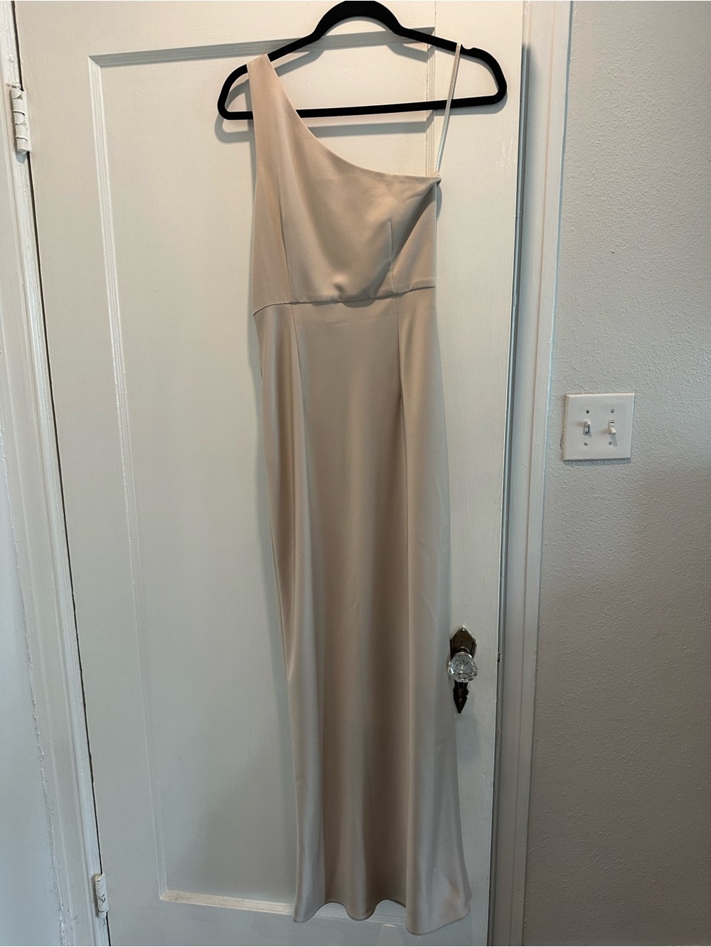 Satin Champagne One Shoulder Dress - Picture 2 of 2